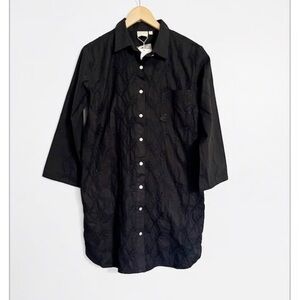 Julia Amory Black Embroidered Swizzle Mini Shirt Tunic Dress